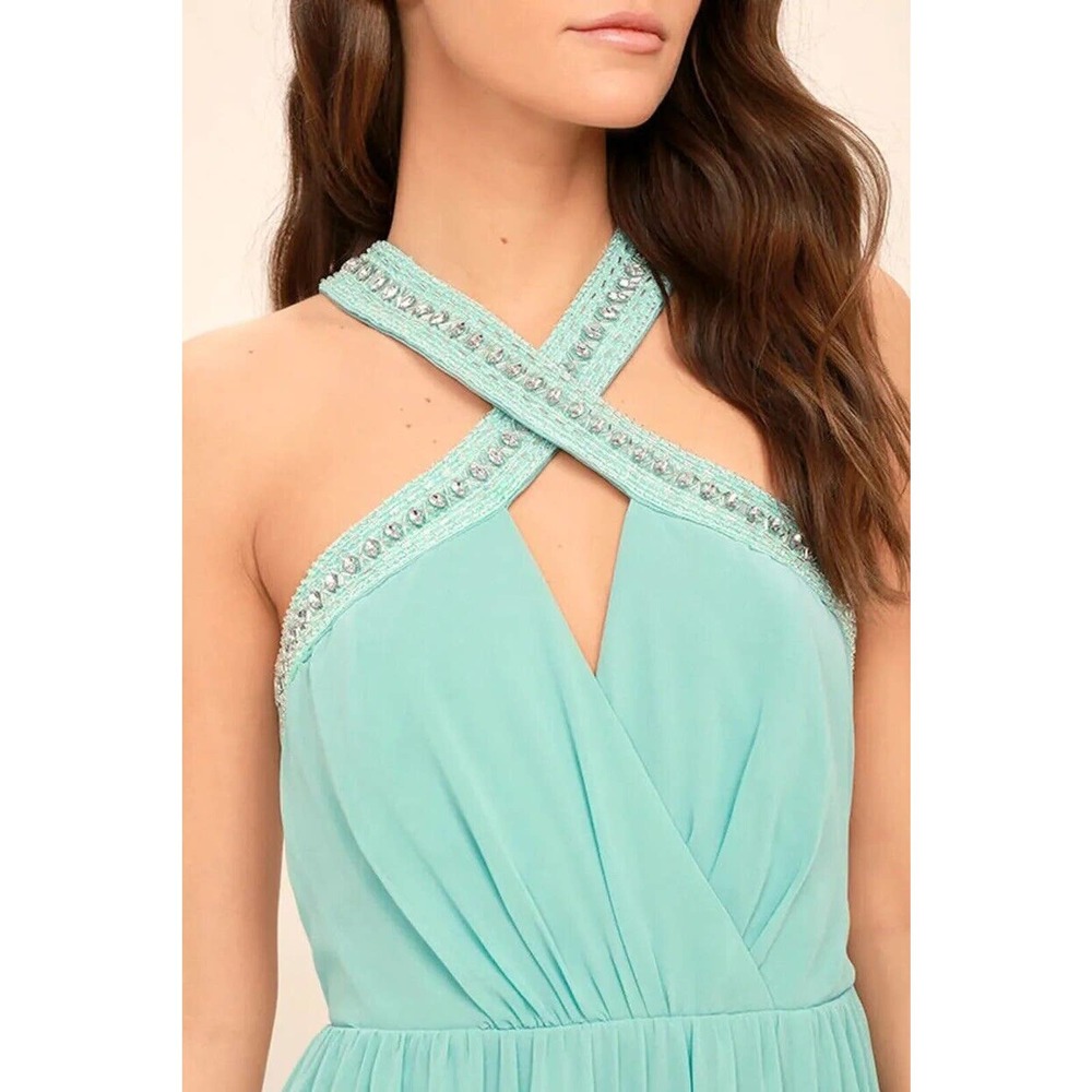 NWT Lulus Women’s Beaded Twist Front Prom Mint Bridesmaid Chiffon Maxi Dress S - Picture 11 of 11